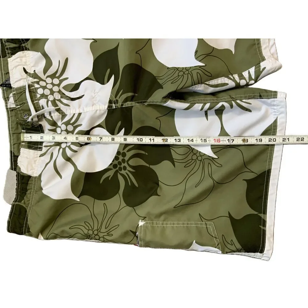 No Boundaries Green Floral Pattern Drawstring Board Shorts‎ Mens Size Large